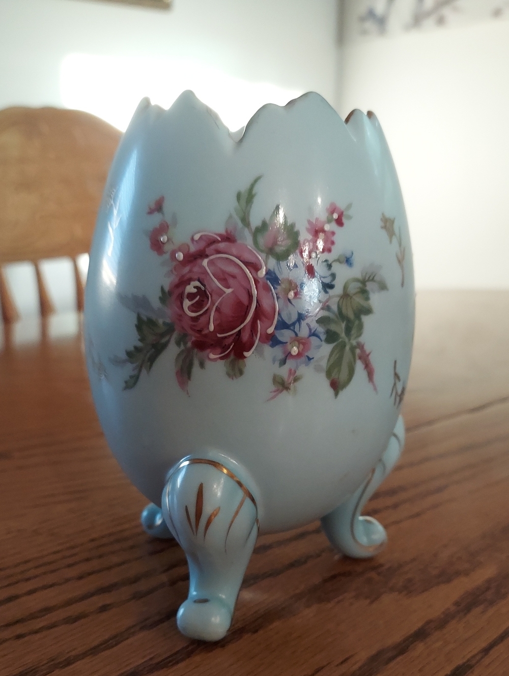 Vintage Napco Hand-Painted Floral Cracked Egg Vase